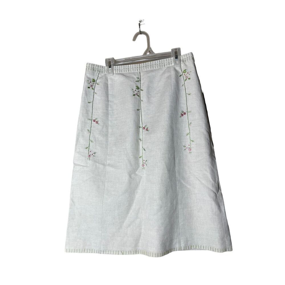 BCBG Max Azria Vintage Linen Blend Embroidered Floral Skirt Size 4